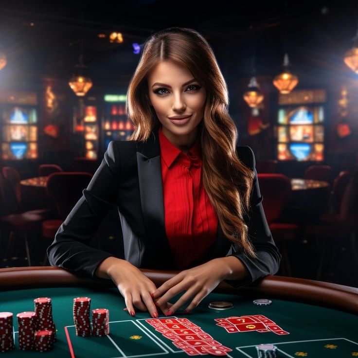 Baccarat live table with croupier dealing cards to Player and Banker positions